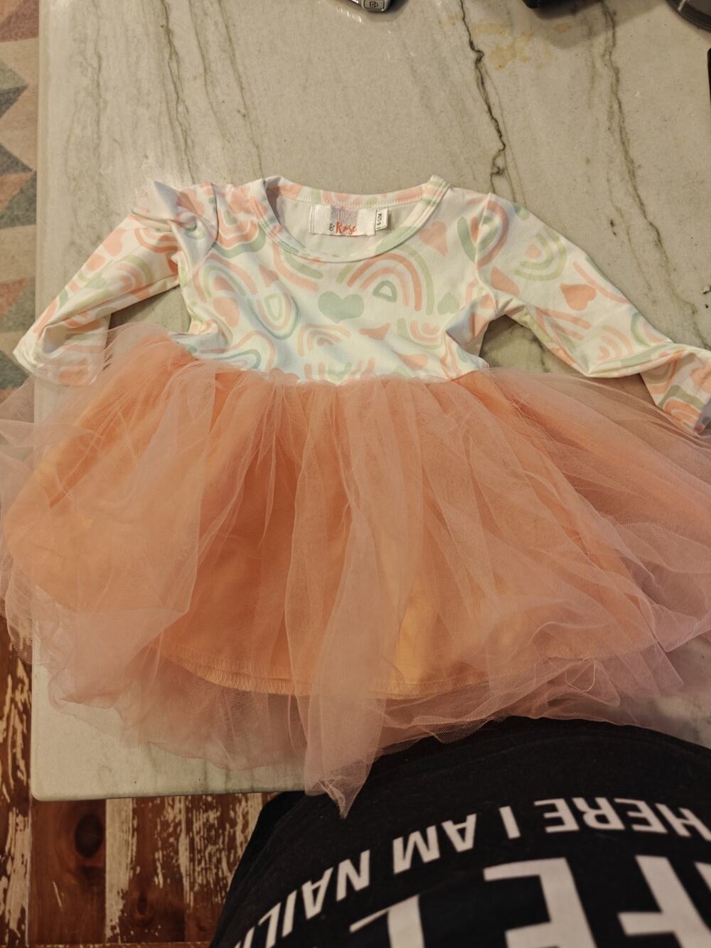 Pastel Rainbow Heart Tulle Toddler Dress Peach Easter Party Dress 6-12M